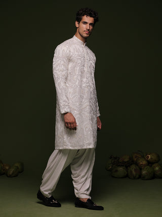 Tapa off White Kurta set with patiyala and dupatta