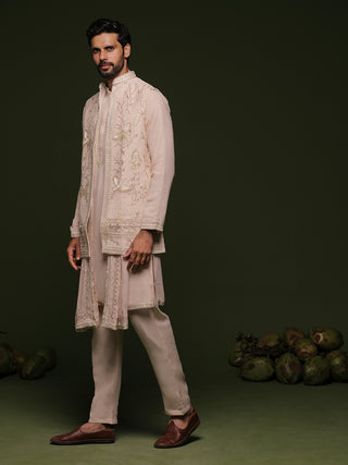 Abhay Light Pink Jacket kurta set with Dupatta