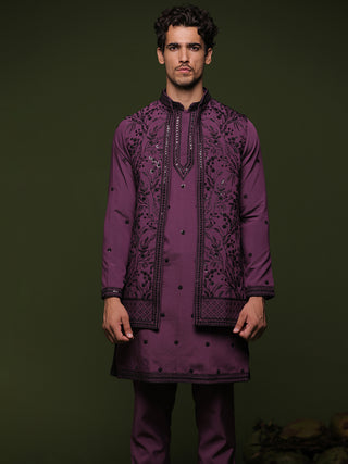 Simha Purple handwork Jacket kurta set with trouser