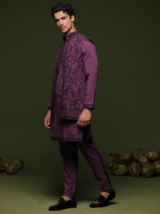 Simha Purple handwork Jacket kurta set with trouser