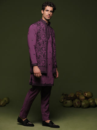 Simha Purple handwork Jacket kurta set with trouser