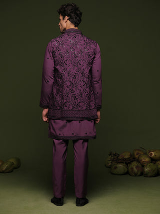 Simha Purple handwork Jacket kurta set with trouser