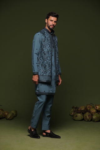 Vid Persian Blue handwork Jacket kurta set with trouser