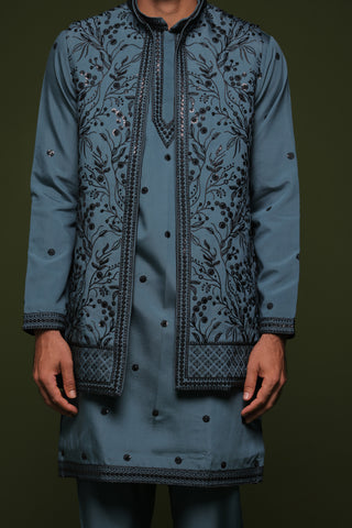 Vid Persian Blue handwork Jacket kurta set with trouser