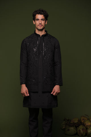 Karron S Dhinggra in Chitta Black handwork Jacket kurta set with trouser