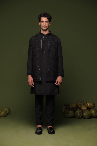 Chitta Black handwork Jacket kurta set with trouser