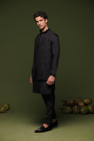 Chitta Black handwork Jacket kurta set with trouser