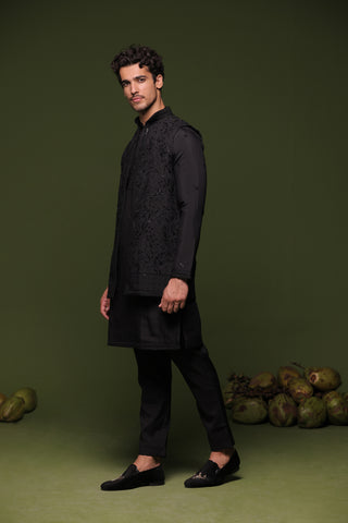 Chitta Black handwork Jacket kurta set with trouser