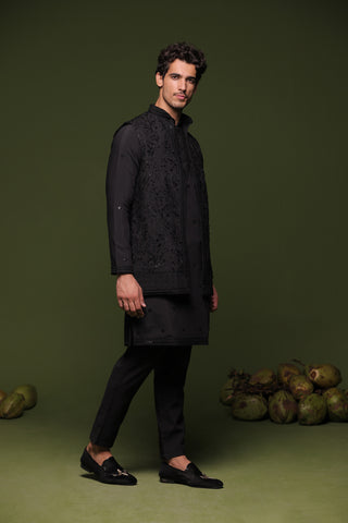 Karron S Dhinggra in Chitta Black handwork Jacket kurta set with trouser